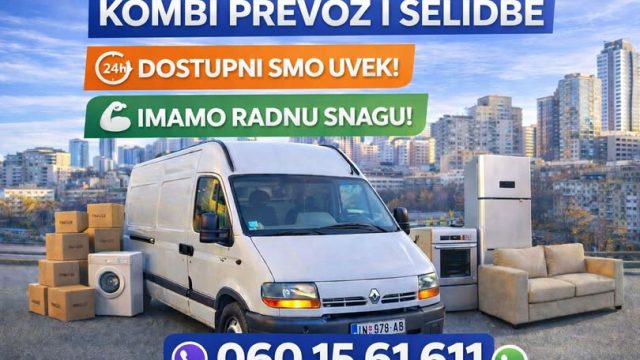 Kombi prevoz i selidbe 00–24. Selidbe stanova, kuća i kancelarija, prevoz nameštaja