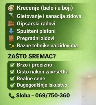 Moler i gipsarski radovi – fasade, spušteni plafoni, farbanje stolarije i radijatora