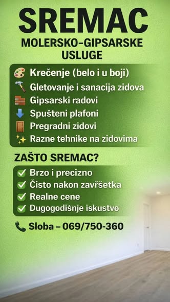 Moler i gipsarski radovi – fasade, spušteni plafoni, farbanje stolarije i radijatora