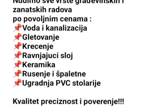 Majstor za sve radove – vodoinstalacije, krečenje, keramika i PVC stolarija