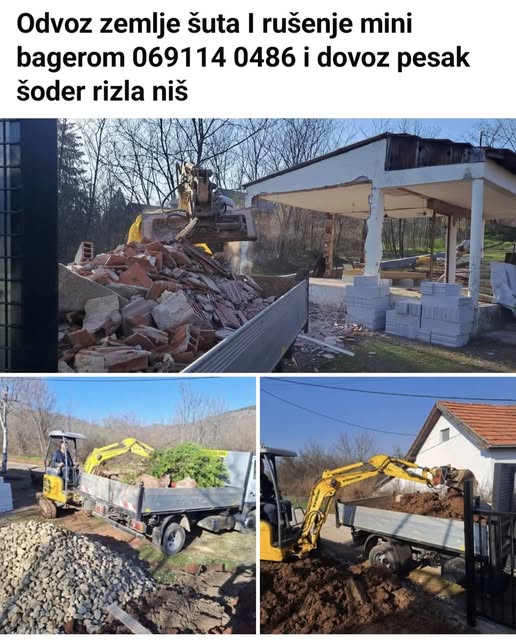 Odvoz zemlje i šuta Niš – Mini bager rušenje i dovoz peska, šodera