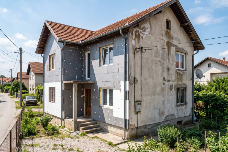 Loše urađena fasada sa stiroporom na delu kuće